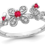 1/8 Carat (ctw) Natural Ruby Flower Ring in 14K White Gold with Diamonds