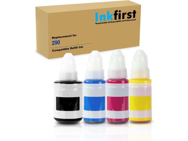 1 Set of 4 Inkfirst Compatible Mega Tank Ink Bottles Replacement for Canon GI-290 GI290 1595C001 1596C001 1597C001 1598C001 PIXMA G2200 G3200 G4200