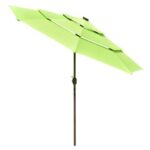 10 Ft 3 Tier Patio Umbrella with Solar LED Crank Tilt Button Outdoor Yard Home