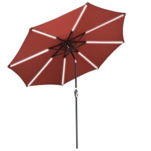 10 Ft Solar Powered Patio Umbrella with Tilt and Crank Outdoor Parasol Garden