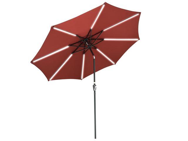 10 Ft Solar Powered Patio Umbrella with Tilt and Crank Outdoor Parasol Garden