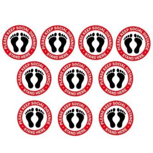 10 Pcs Social Distancing Floor Decals 12'' Round Anti-Slip Textured Floor Safety Stickers Signs