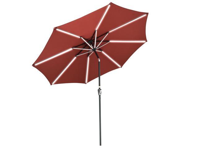 10ft Solar Power LED Patio Umbrella Market Parasol Cafe Sunshade Tilt with Crank
