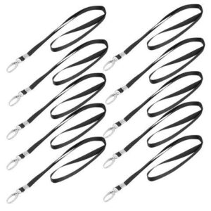 10Pcs ID Name Badge Holder Metal Swivel Clip Neck Strap Lanyard Black