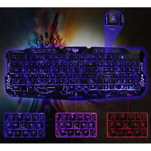 114-Key Gaming Keyboard LED Backlit Wired USB Gaming Keyboard with Cracking Pattern for Gamer Laptop PC,Black