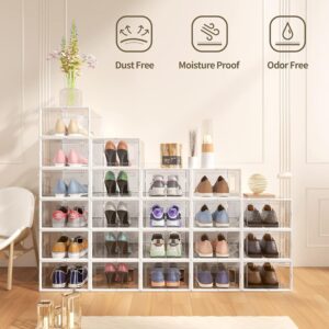 12 Pack X Large Shoe Organizer Storage Boxes for Closet, Modular Space Saving Shoe Boxes Clear Plastic Stackable Sneaker Containers Display Case with Lids, White