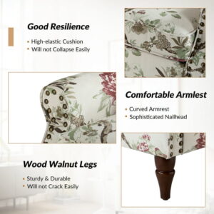 14 Karat Home Floral Accent Chair Upholstered Armchair Bedroom Living Room