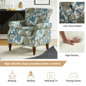14 Karat Home Floral Accent Chair Upholstered Green Armchair Living Room