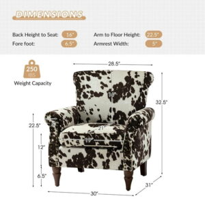 14 Karat Home Upholstered Floral Armchairs Set of 2 Cowhide Accent Chairs Home Living Room