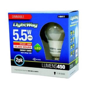 140411 - BULB LED A19 E26 DAY LIGHT 5.5W DIMMABLE 120V REPLACES 40W (2 pcs/pkg)