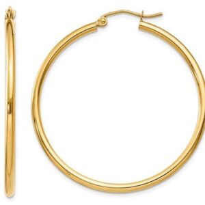 14K Yellow Gold Hoop Earrings (1 2/5 Inch) (2mm)