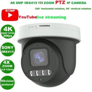 15X ZOOM 4K 8MP 30fps YouTube live streaming human auto trackingPTZ IP Camera RTMP Hikvision protocol 256SD TF card 30M IR (Not SD card)