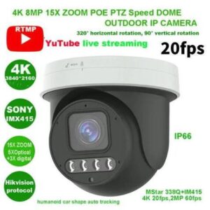 15X Zoom 4K 8MP POE PTZ IP Speed Dome Human Auto Tracking CCTV Camera 2Way Audio 20fps