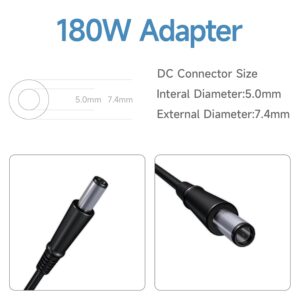 180W Laptop Charger Compatible with Dell G7 15 17: 7588 7590 7790/ G5 15: 5515 5587 5590/ G3 15: 3579 17 3779; Alienware 13 15 17 M15 M17: R1 R2 R3 R4; Precision 7520 7530 7730...