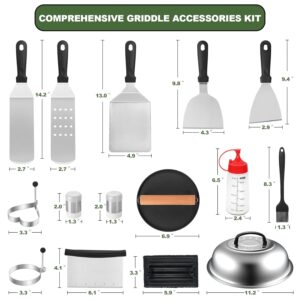 19PCS Griddle Accessories Kit, Stainless Steel Flat Top Grill Accessories Set for Blackstone and Camp Chef, Grill Spatula Set with Enlarged Spatulas, Basting Cover, Scraper for...