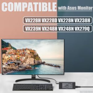 19V Monitor Power Adapter Cord Compatible with Asus VG278Q VG278 VG279 VG279Q VG245H VG245 VG248QE VX248 VX248H VX228H VX279H MX239H MX279H LS246H LCD, Asus 27'' 24'' 23'' 22''...