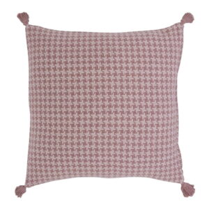 (2 pack) Beautiful Tonal Houndstooth Cotton Slub Decorative Pillow with Tassels by Drew Barrymore, 22" x 22", Rosé Pink