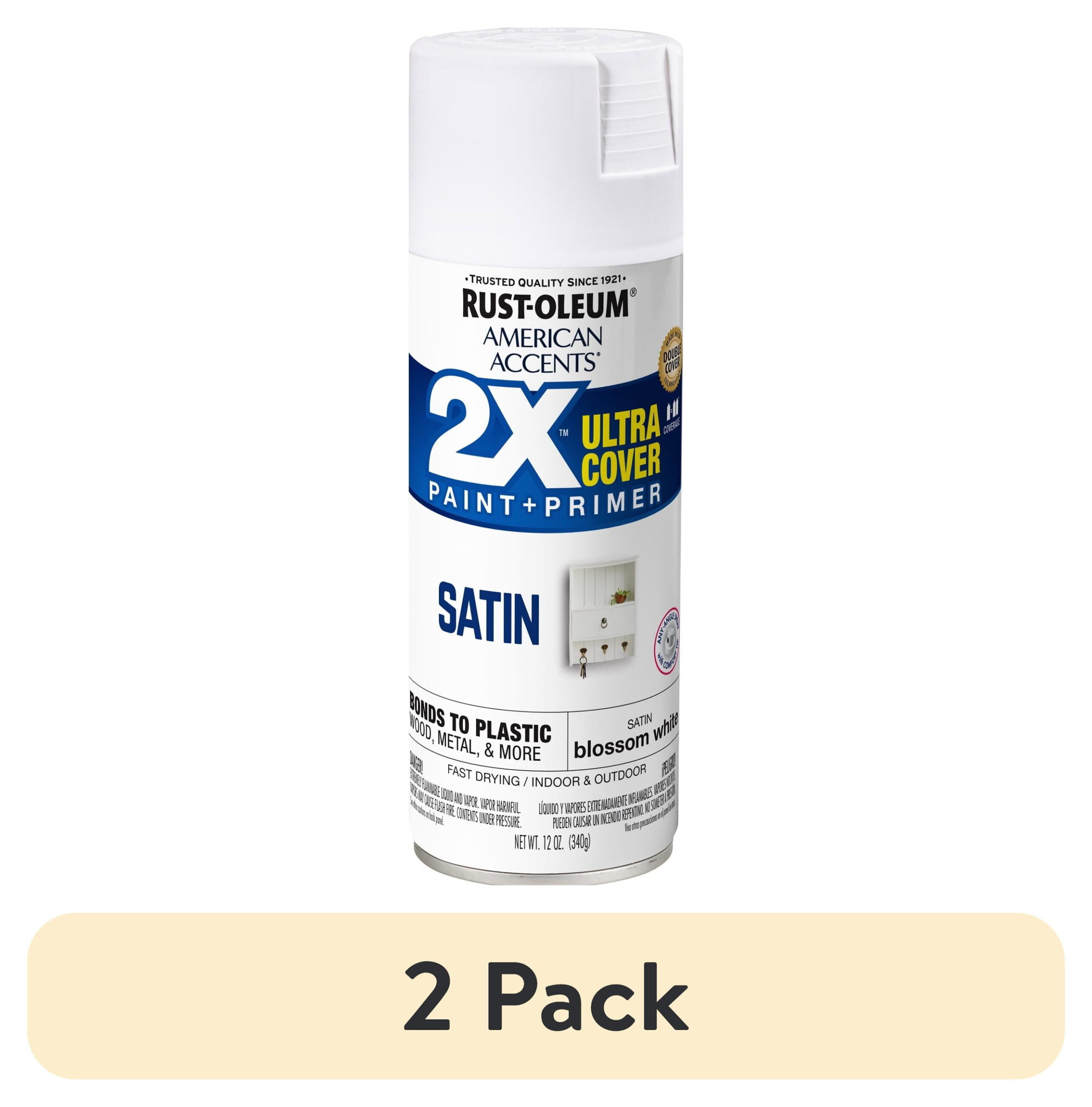 (2 pack) Blossom White, Rust-Oleum American Accents 2X Ultra Cover Satin Spray Paint- 12 oz