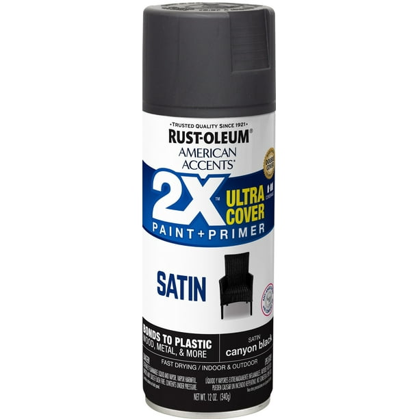 (2 pack) Canyon Black, Rust-Oleum American Accents 2X Ultra Cover Satin Spray Paint- 12 oz