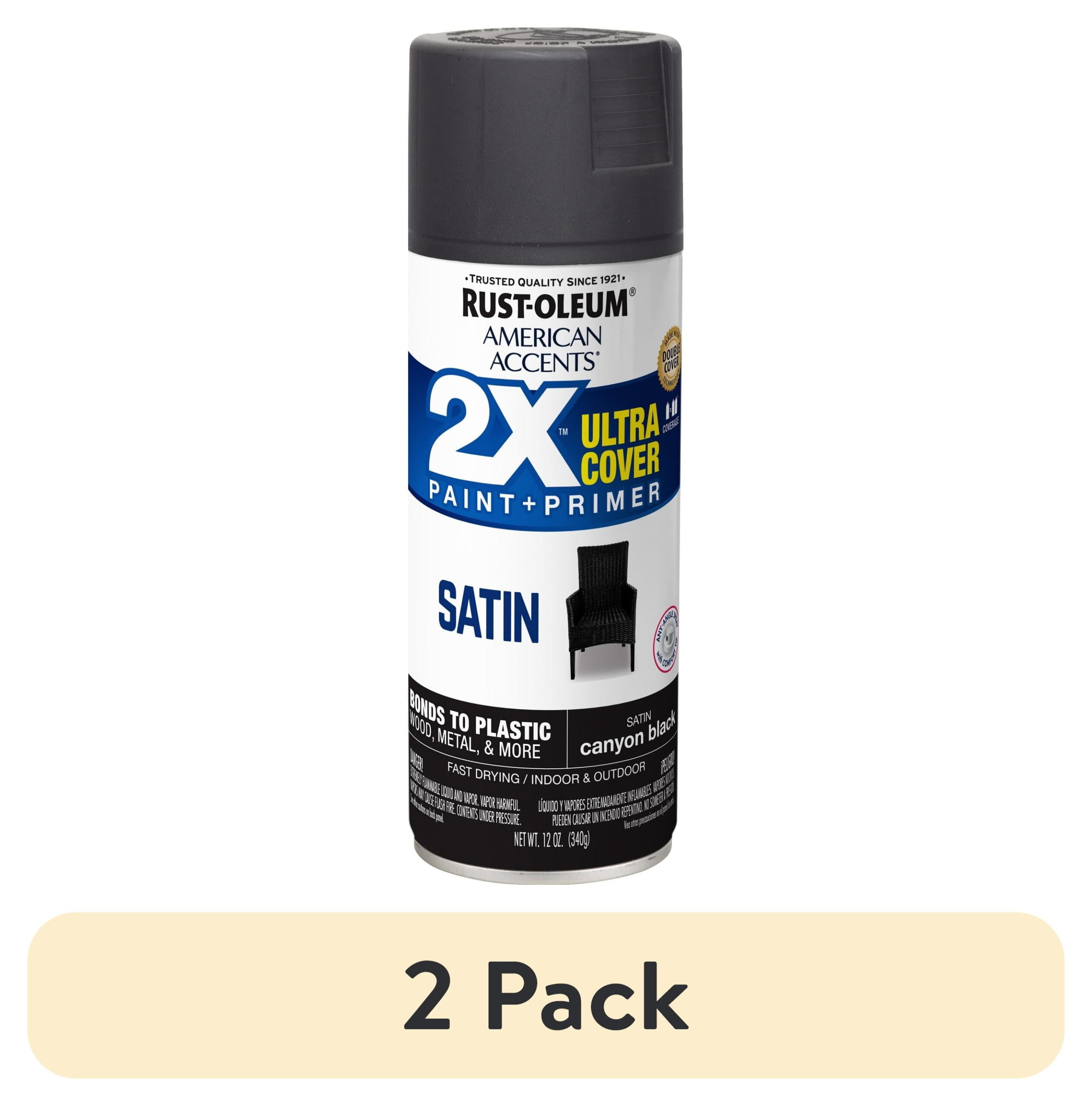 (2 pack) Canyon Black, Rust-Oleum American Accents 2X Ultra Cover Satin Spray Paint- 12 oz