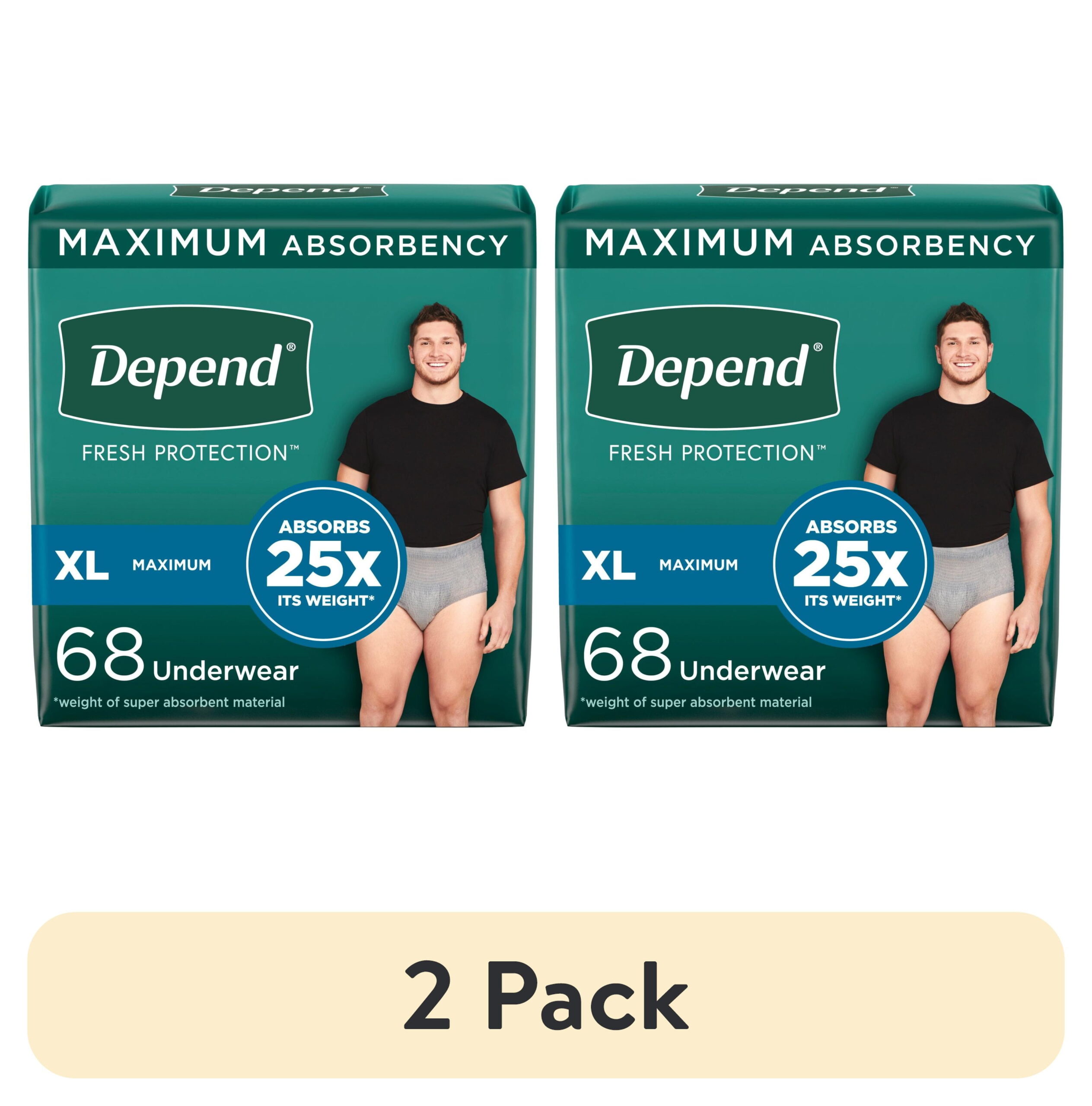 (2 pack) Depend Fresh Protection Incontinence Underwear for Men, Adult Diapers, XL, 68 Count