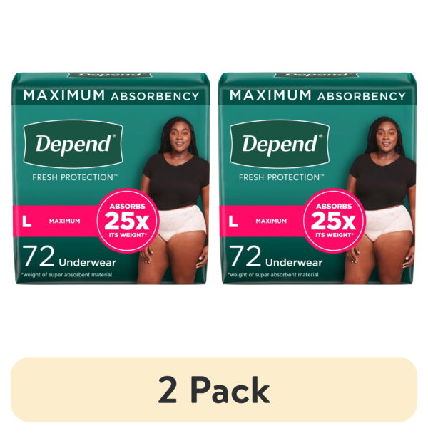 (2 pack) Depend Fresh Protection Incontinence Underwear for Women, Adult Diapers, L, 72 Count (2 pack) Depend Fresh Protection Incontinence Underwear for Women, Adult Diapers, L, 72 Count