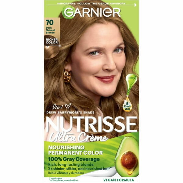(2 pack) Garnier Nutrisse Nourishing Hair Color Creme, 070 Dark Natural Blonde Almond Creme