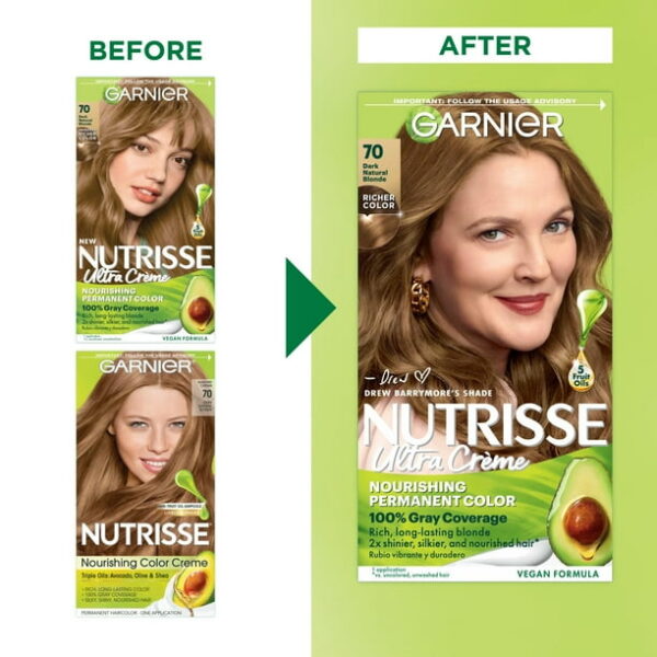 (2 pack) Garnier Nutrisse Nourishing Hair Color Creme, 070 Dark Natural Blonde Almond Creme