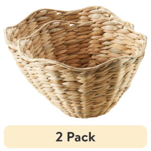 (2 pack) Home Decor Collection 10" Round Scalloped Woven Natural Water Hyacinth Decorative Bowl