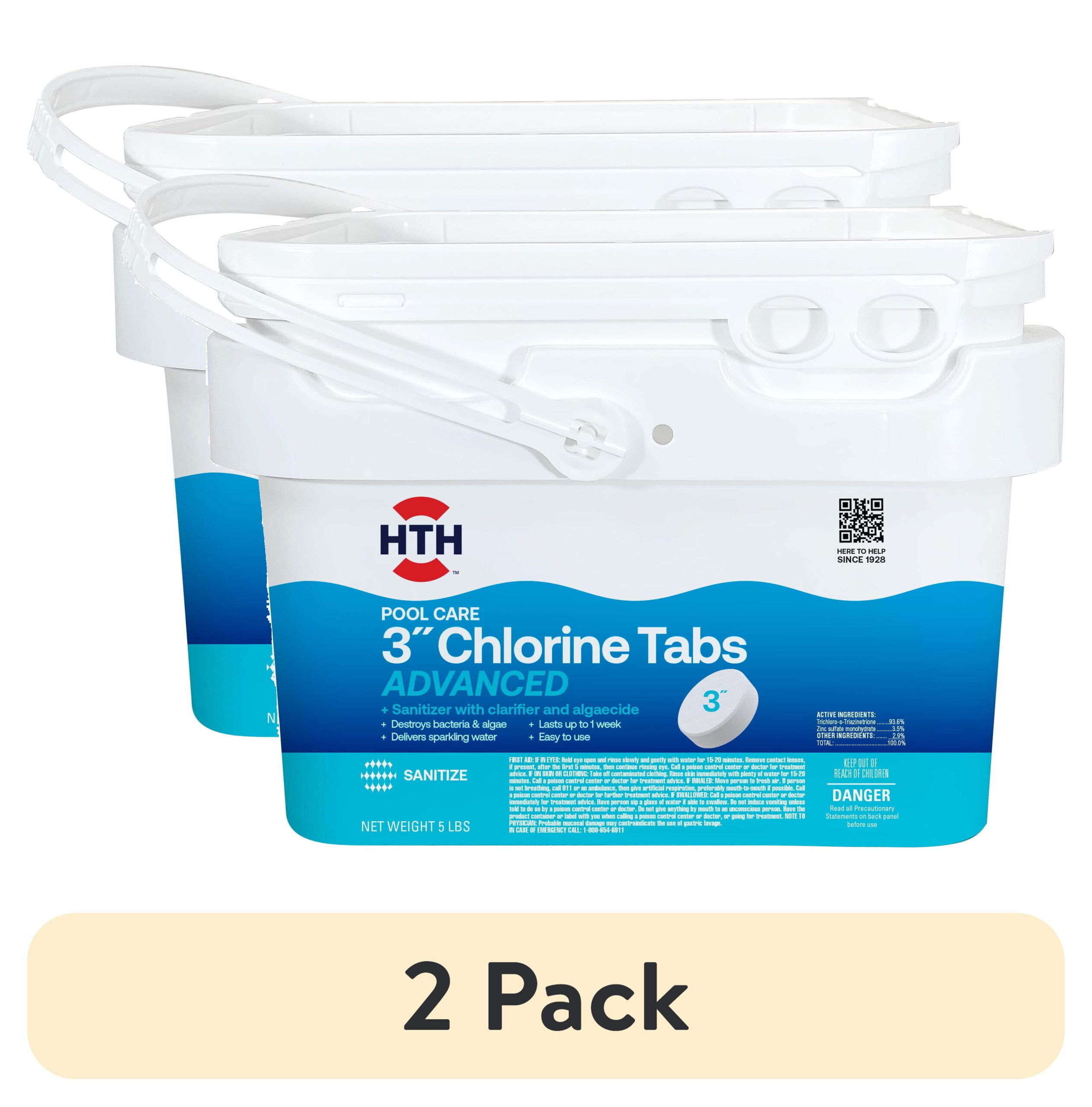 (2 pack) HTH Pool Care 3" Chlorine Tablets Advanced for Swimming Pools, Tablets, 5 lbs.