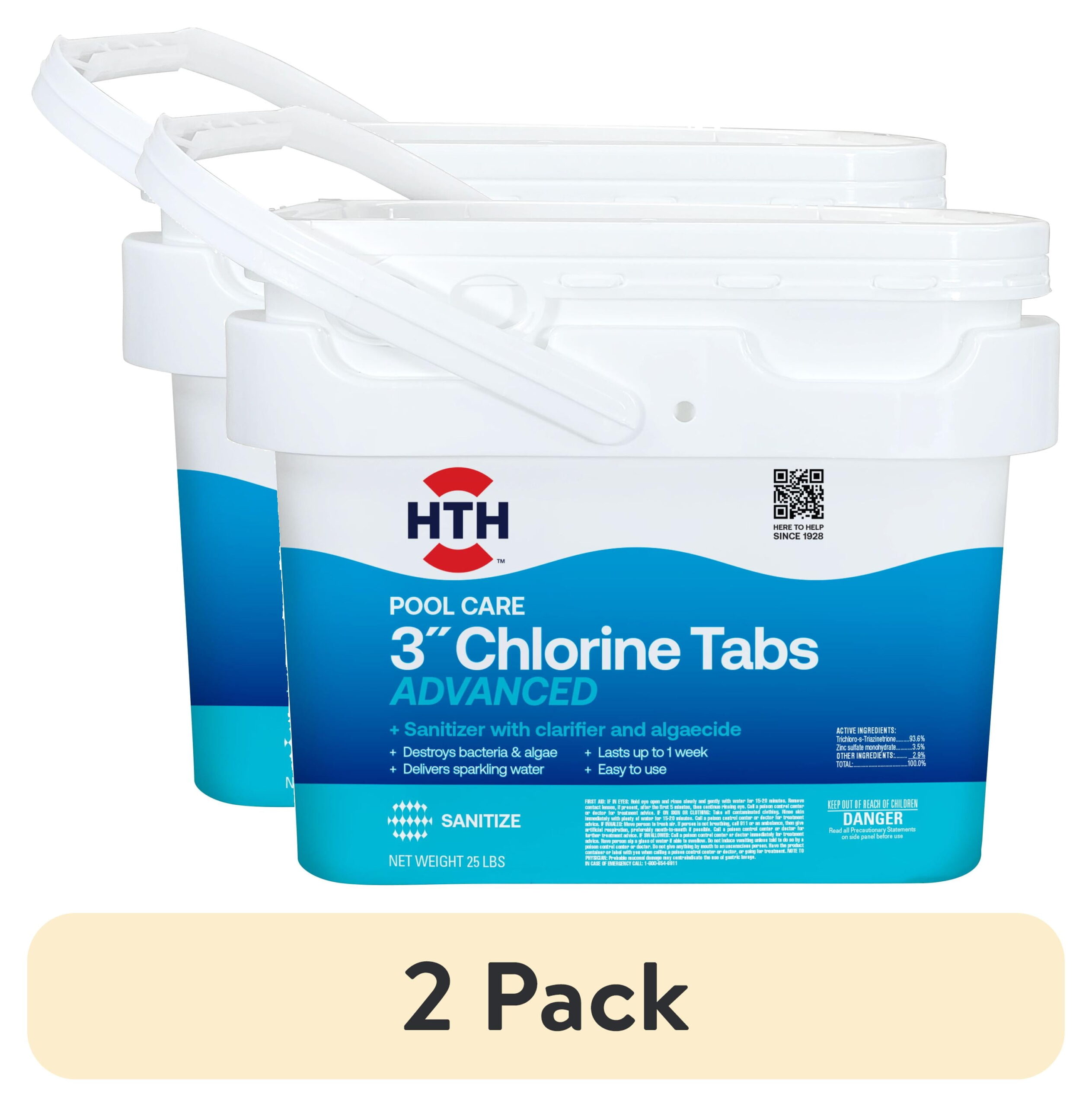 (2 pack) HTH Pool Care 3" Chlorine Tablets Advanced for Swimming Pools, Tablets, 25 lbs