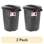 (2 pack) Hyper Tough 32 Gallon Heavy Duty Plastic Garbage Can, Included Lid, Indoor/Outdoor, Black
