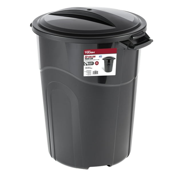 (2 pack) Hyper Tough 32 Gallon Heavy Duty Plastic Garbage Can, Included Lid, Indoor/Outdoor, Black