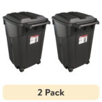 (2 pack) Hyper Tough 45 Gallon Wheeled Heavy Duty Plastic Garbage Can, Attached Lid, Black