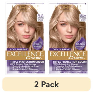 (2 pack) L'Oreal Paris Excellence Cool Supreme Permanent Hair Color, Ultra Ash Medium Blonde, 1 kit