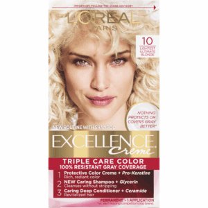 (2 pack) L'Oreal Paris Excellence Creme Permanent Hair Color, Triple Care, 10 Lightest Ultimate Blonde, 1 kit