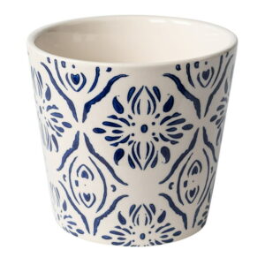(2 pack) Mainstays 5.9”D x 5.43”H Round Ceramic Blue Medallion Planter, White