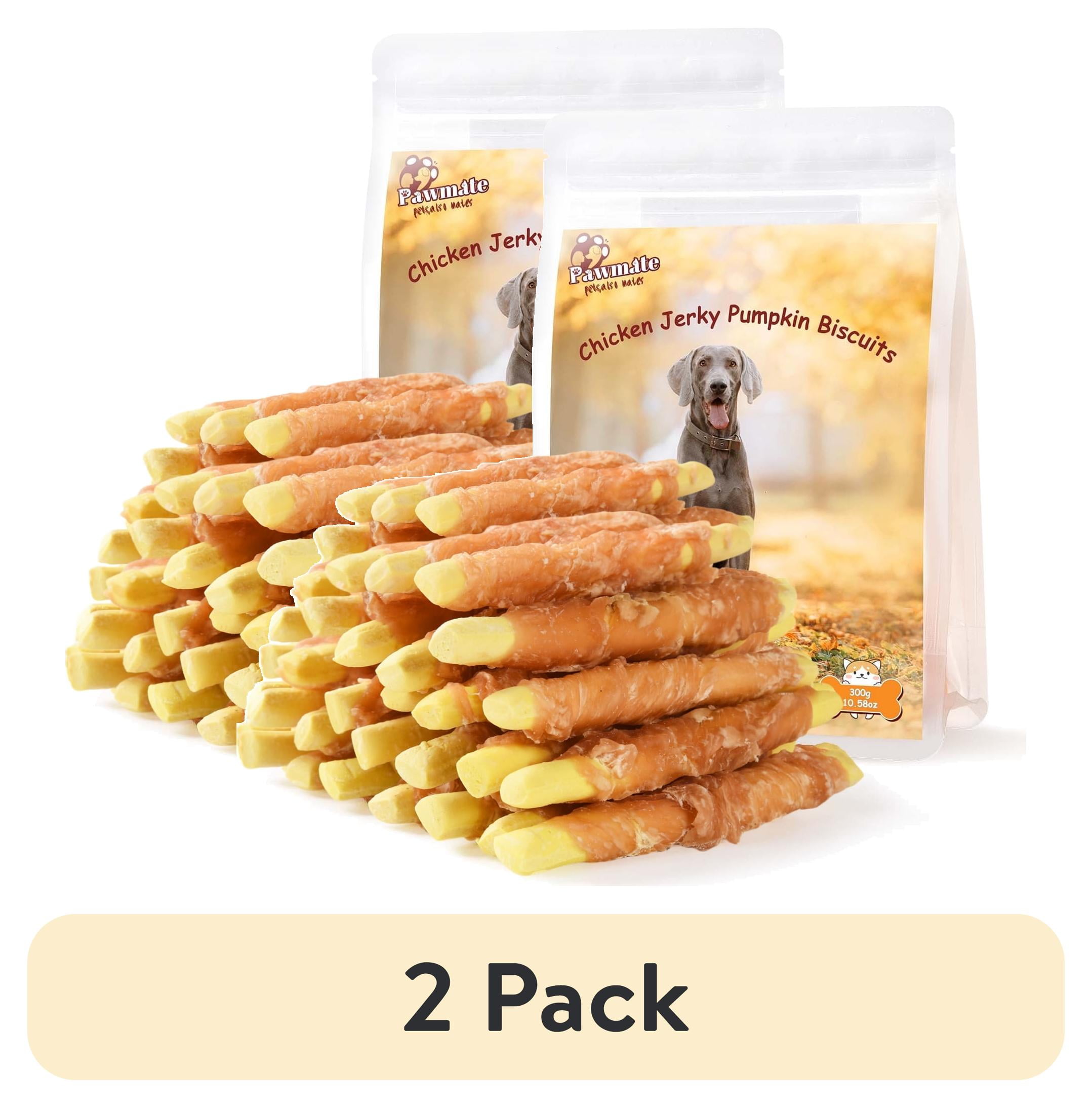 (2 pack) Pawmate Chicken Jerky Wrapped Pumpkin Biscuits Dog Treats, Promote Digestion Soft Chews for All Dogs, 11 oz
