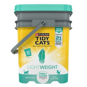 (2 pack) Purina Tidy Cats Lightweight Clumping Cat Litter, Unscented, Low Dust, Odor Control, 17 lb Pail
