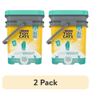 (2 pack) Purina Tidy Cats Lightweight Clumping Cat Litter, Unscented, Low Dust, Odor Control, 17 lb Pail
