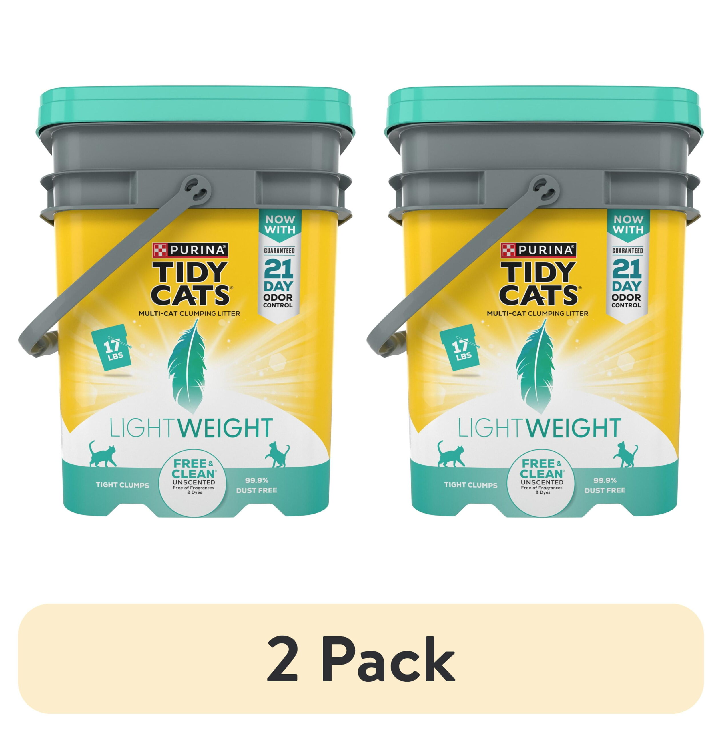 (2 pack) Purina Tidy Cats Lightweight Clumping Cat Litter, Unscented, Low Dust, Odor Control, 17 lb Pail
