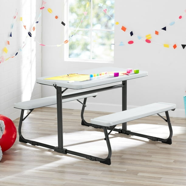 (2 pack) Your Zone Folding Kid's Picnic Activity Table for Ages 3-8, White