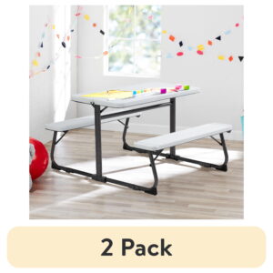 (2 pack) Your Zone Folding Kid's Picnic Activity Table for Ages 3-8, White