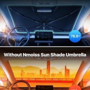 [2025 Upgrade] Nmoiss Windshield Sun Shade Umbrella - [Vinyl Coating Heat Shield] Protect Car from Sun Rays & Heat Damage Keep Cool and Protect Interior, Spring Structure Edge...