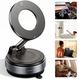 2026 Upgraded Vacuum Magnetic Car Phone Holder 360° Reinforced 96LBS Ultra Suction Cup Phone Mount for MagSafe Cell Phone Holders for Your Car/Gym/Mirror Mount for iPhone & Android