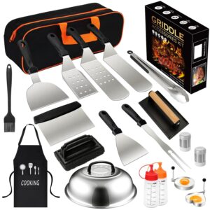 20PCS Griddle Accessories Kit, Flat Top Grill Accessories Set for Blackstone and Camp Chef, Grill Spatula Set with Enlarged Spatulas, Basting Cover, lron Smash Burger Press for...