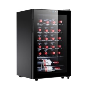 24 Bottle Wine Cooler, Small Wine Refrigerator for Red and White, Mini Freestanding Wine Fridge with 40-66F Digital Temperature Control Glass Door