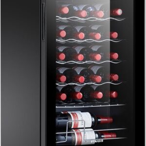 24 Bottle Wine Cooler, Small Wine Refrigerator for Red and White, Mini Freestanding Wine Fridge with 40-66F Digital Temperature Control Glass Door