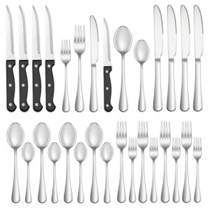 24 Pcs Silverware Set with Steak Knives Service for 4,Stainless Steel Flatware Set,Mirror Polished Cutlery Utensil Set,Home Kitchen Eating Tableware Set,Include Fork Knife Spoon...