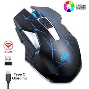 2.4G RF Wireless Gaming Mouse, 600mAh Rechargeable Gaming Mice, Optical Mice 7 Colors RGB LED Backlit Lights, 7 Buttons, 3 DPI Levels